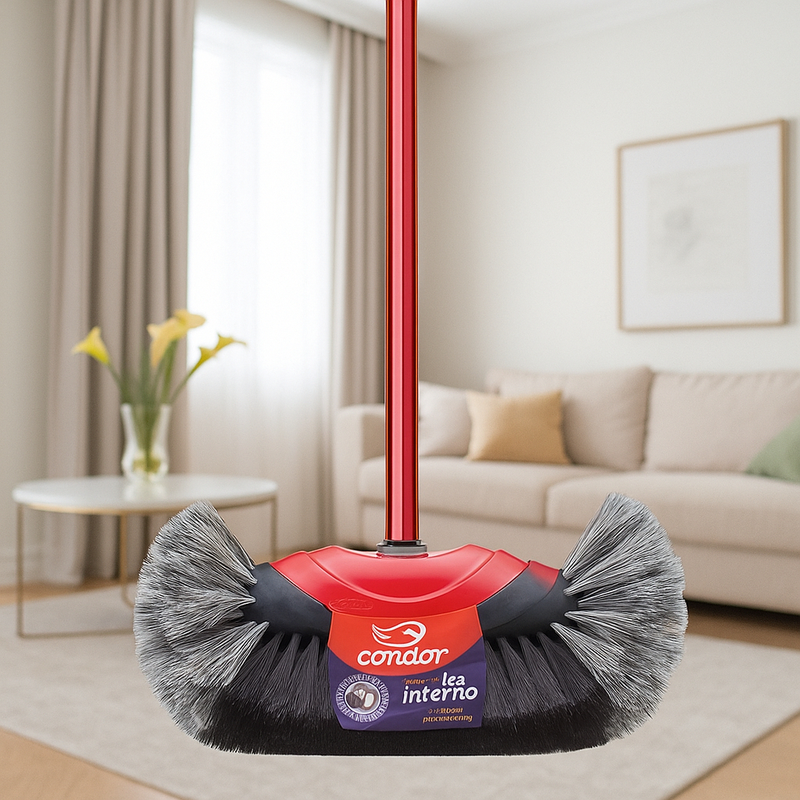 Vassoura Bola CONDOR PELO NATURAL Cerdas Crina Uso Interno Não Risca Chão Porcelanato Teto Com Cabo