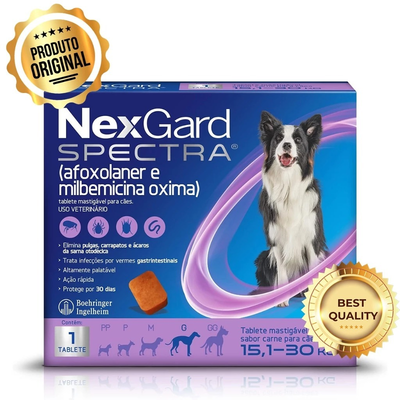 Antipulgas, Carrapatos e vermifugo para Cães de 15,1 a 30Kg.