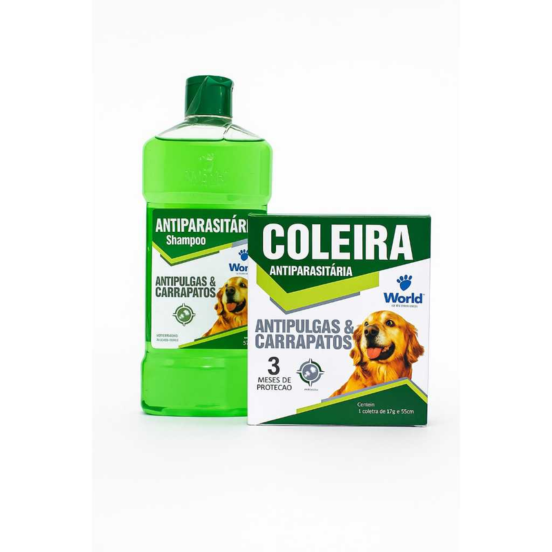Kit Completo Proteção Shampoo e Coleira Antipulga e Carrapato Dugs - World