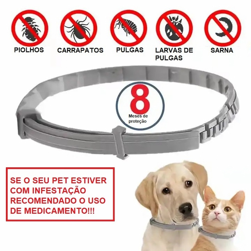 Kit 4 Coleira Para Cachorro e Gato Combate Pulgas, Carrapatos, Sarna, Piolhos e da Leishmaniose